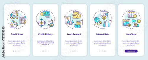 Essential lending elements onboarding mobile app screen. Peer-to-peer walkthrough 5 steps editable graphic instructions with linear concepts. UI, UX, GUI template. Myriad Pro-Bold, Regular fonts used