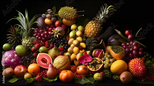 A collection of various exotic fruits arranged in an artful display