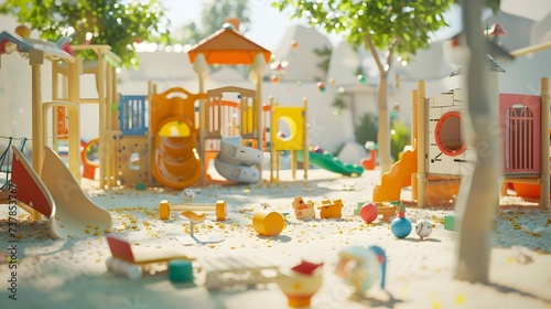A children's playground with games and toys from different cultures, fostering early appreciation of diversity. Concept of cultural learning through play.  © PSCL RDL