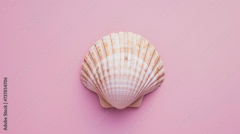 A single seashell, delicately placed against a colored background, captures the essence of the ocean A single seashell, delicately placed against a colored background, captures the essence of the ocean
