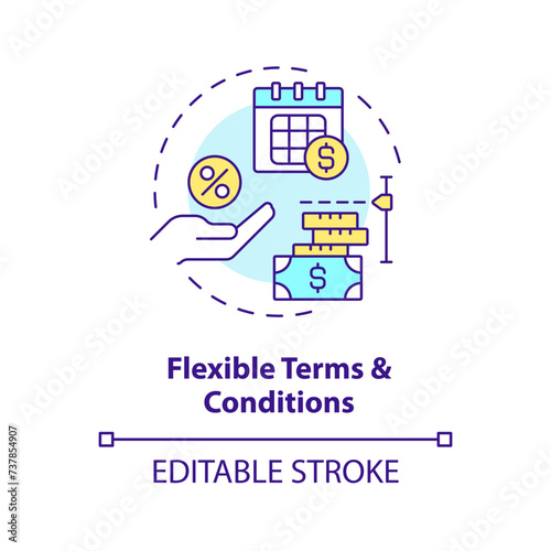 Flexible terms and conditions multi color concept icon. Loan amounts and repayment schedules. Round shape line illustration. Abstract idea. Graphic design. Easy to use in marketing