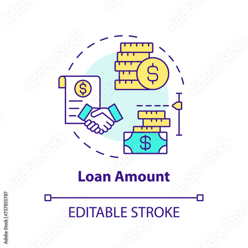 Loan amount multi color concept icon. Borrowing money. Deal between borrower and lender. P2P platform. Round shape line illustration. Abstract idea. Graphic design. Easy to use in marketing