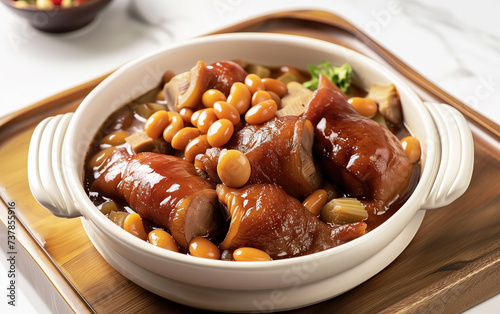 Braised pork trotters with soybeans,created with Generative AI tecnology. photo