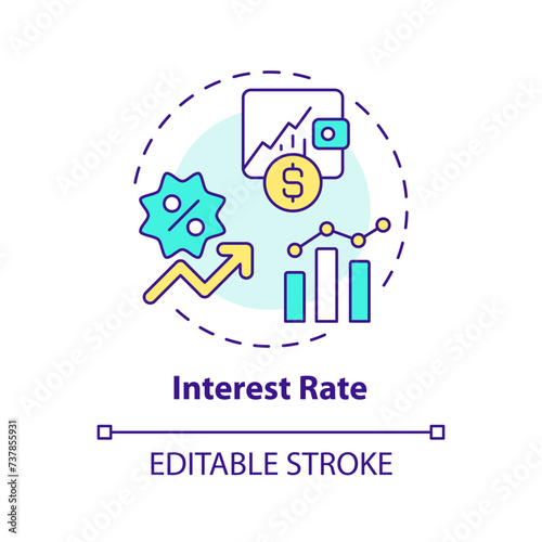 Interest rate multi color concept icon. Amount of interest due per period. Amount lent, deposited. Round shape line illustration. Abstract idea. Graphic design. Easy to use in marketing