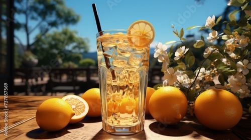 A cold glass of lemonade on a hot summer day