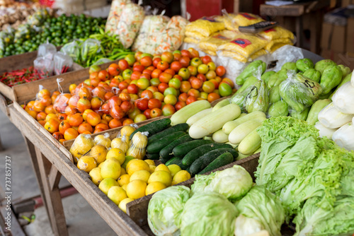 Assortment of fresh vegetables on display at a market in Pangasinan province  showcasing organic food and local produce.