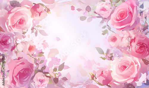 pink flower rose frame watercolor background  Generative AI 