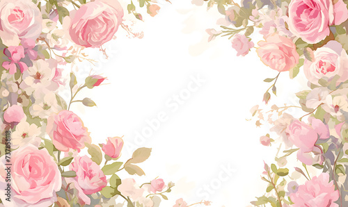 pink flower rose frame watercolor background, Generative AI 