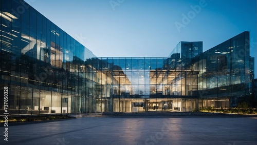 A modern office building with a glass facade.