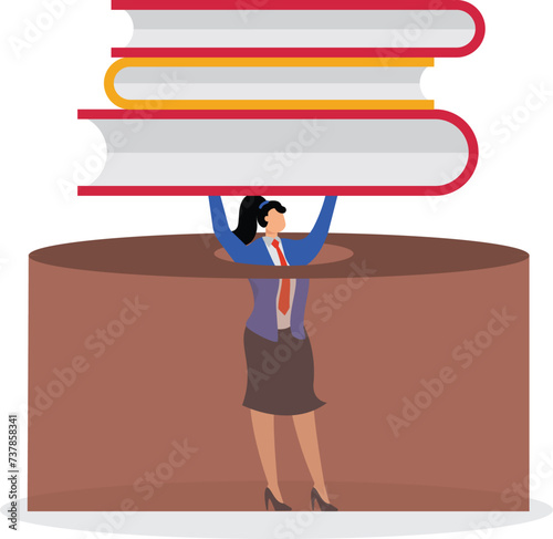 Trapped, Book,Falling,Heap,Hole,Learning,Stack, Businesswoman