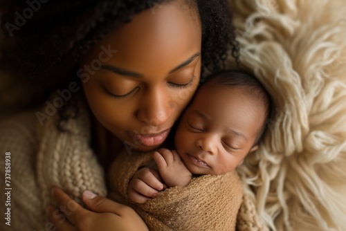 Depict a tender moment between a Black woman and her newborn baby