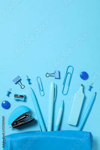 Stationery in monochrome style  blue color.