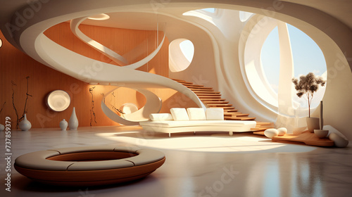 Abstract home interiors original 3D rendering.