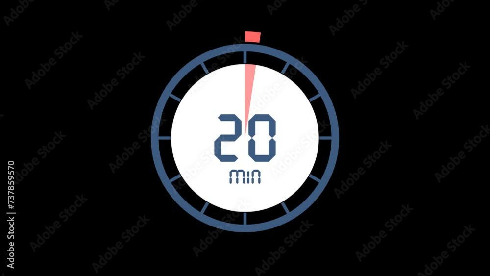 Animated countdown timer from 5 to 60 minute with comparison. timer clock stopwatch animation video isolated on alpha channel background.