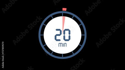 Animated countdown timer from 5 to 60 minute with comparison. timer clock stopwatch animation video isolated on alpha channel background. photo