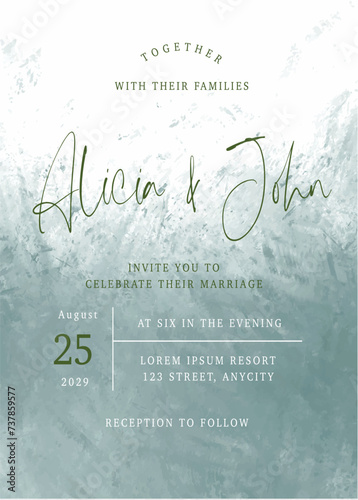 green energy watercolor background calming elegant wedding card template 