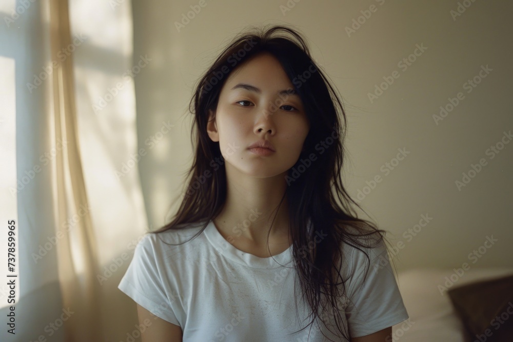 Natural light portrait of a young East Asian woman in a relaxed pose. Natural light portrait of a young East Asian woman in a relaxed pose.