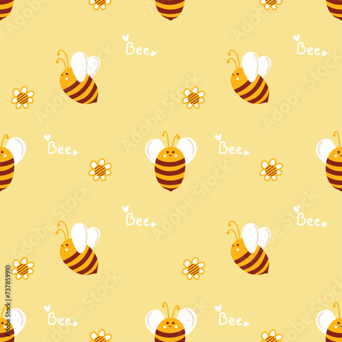 Honey pattern with bees for beekeepers and honey products. Cute summer yellow pattern with bees collecting honey. Minimalistic Flat lay design for food packaging and beekeeping design