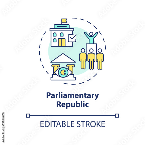 Parliamentary republic multi color concept icon. Federal government policy. Political parties, senate lawmakers. Round shape line illustration. Abstract idea. Graphic design. Easy to use
