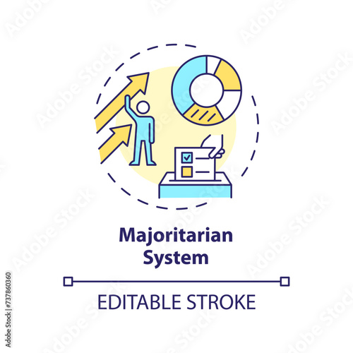 Majoritarian system multi color concept icon. Politician majority, voting electoral system. Election candidate selection. Round shape line illustration. Abstract idea. Graphic design. Easy to use
