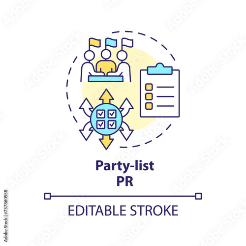 Party-list PR multi color concept icon. Democracy election, lobbying. Electoral voting system. Government structure. Round shape line illustration. Abstract idea. Graphic design. Easy to use