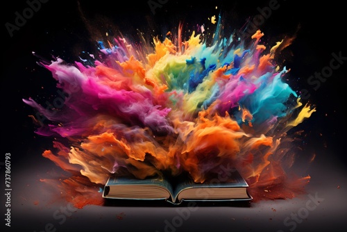 a book with colorful powder exploding