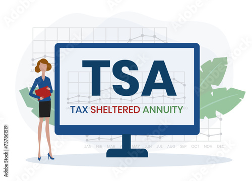 TSA - Tax Sheltered Annuity acronym. business concept background. vector illustration concept with keywords and icons. lettering illustration with icons for web banner, flyer