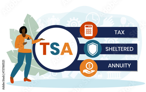 TSA - Tax Sheltered Annuity acronym. business concept background. vector illustration concept with keywords and icons. lettering illustration with icons for web banner, flyer