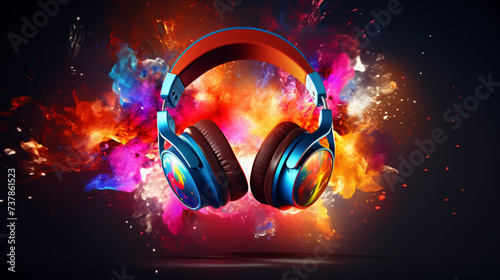 Large headphones music abstract background