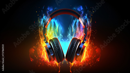 Large headphones music abstract background © khan