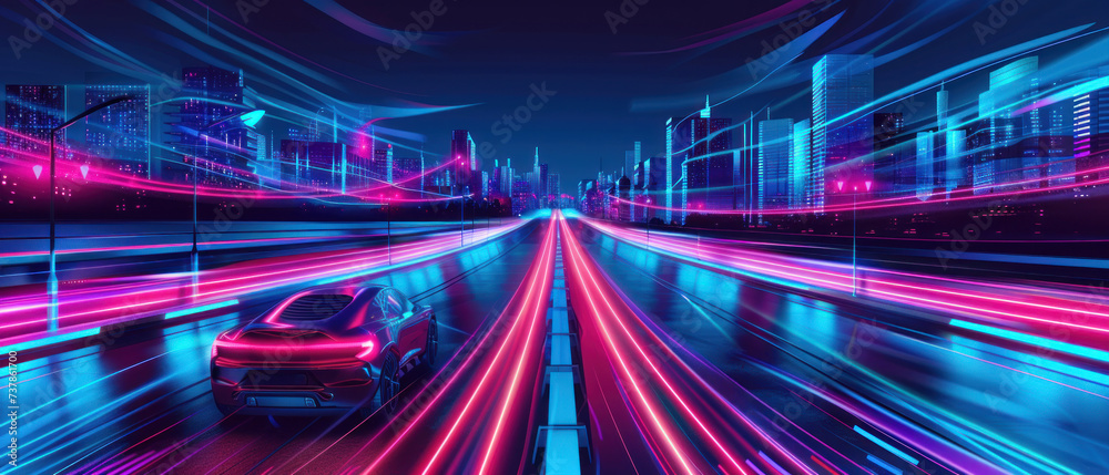 Fototapeta premium Vector illustration of futuristic hi tech tunnel digital speed way.Digital communication innovation and technology conceps.