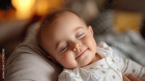 Sleeping baby with a peaceful expression. Portrait and childhood concept.