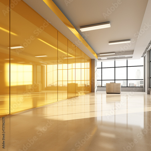 Indoor empty yellow gold wall logo presentation