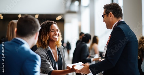Professionals forging connections at a business networking event