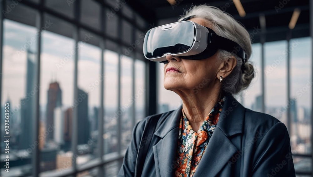elderly senior woman in VR glasses elderly senior woman in VR glasses