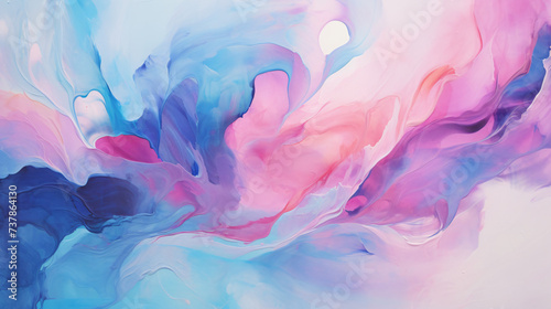 An abstract painting of blue  pink  and purple.