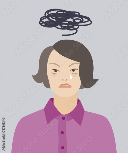 Emotional angry woman, menopause symptoms in women. 