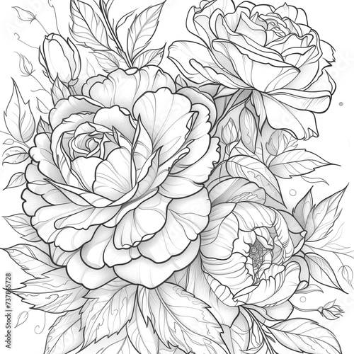 line art floral black and white background . design for coloring book