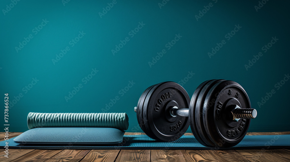 A symmetrical composition of fitness items, creates a dynamic visual impact
