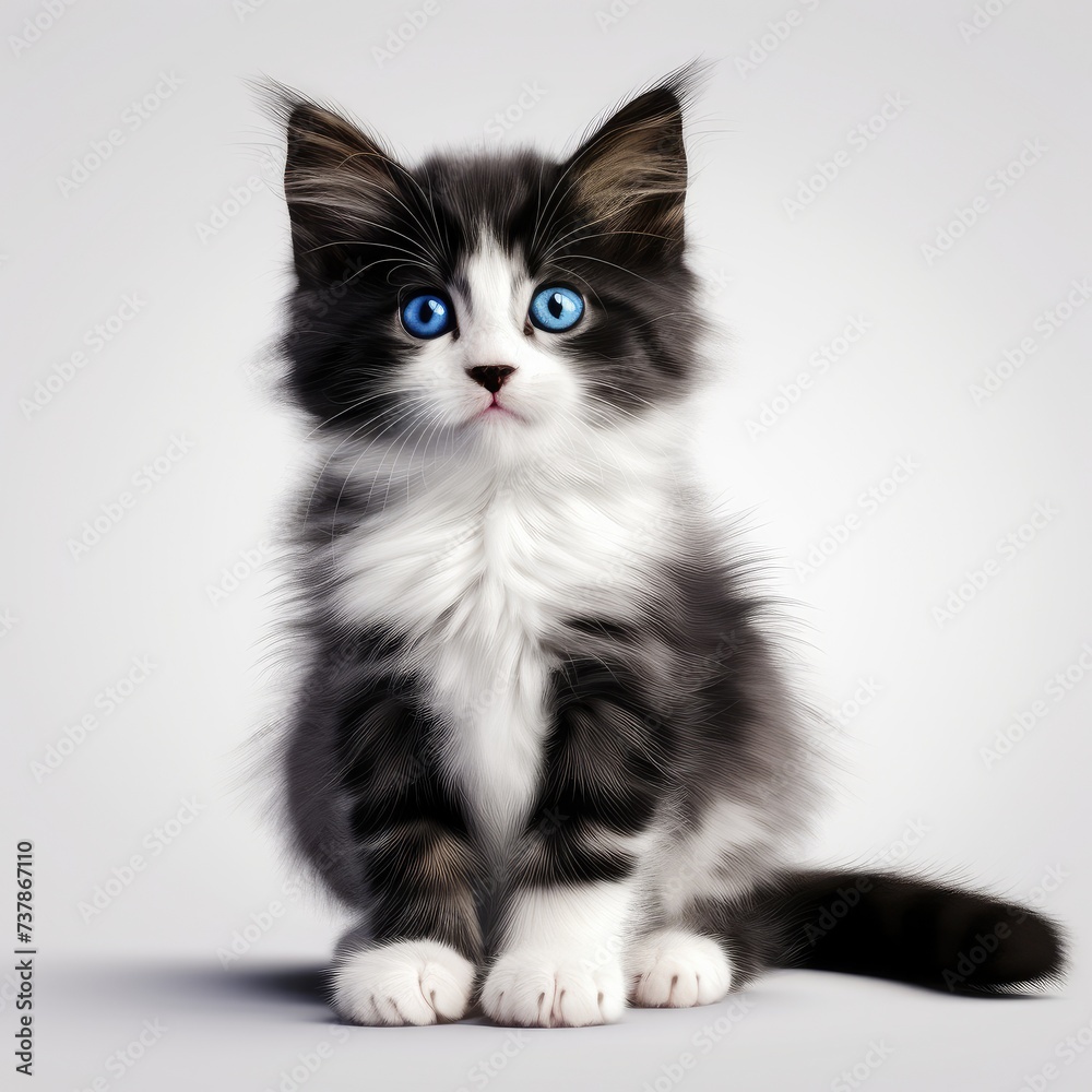 Whiskered Wonder: A Digital Portrait of a Blue-Eyed Kitten in Repose - Generative AI