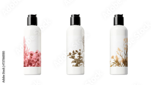Shampoo bottle mockup. Herbal bottle cut out. Set of shampoo can cutout.