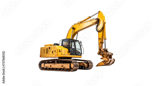Yellow excavator cut out. Work excavator on transparent background