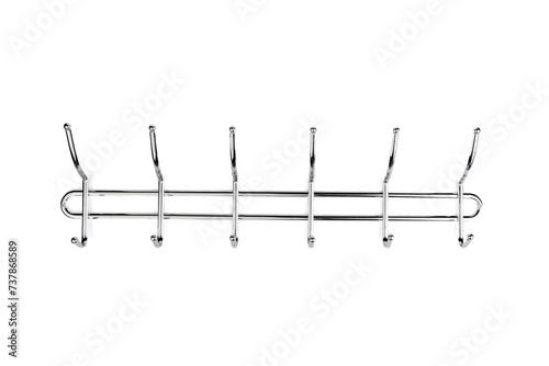 Steel hanger with many hooks isolated on white background.