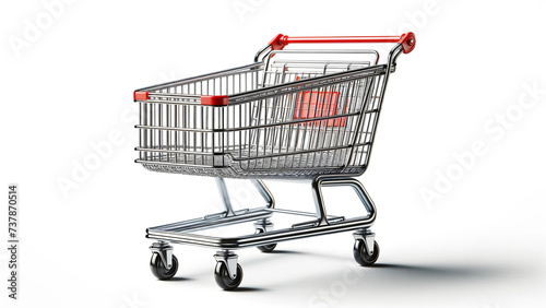 Empty Shopping Cart Red Handles Isolated White Background