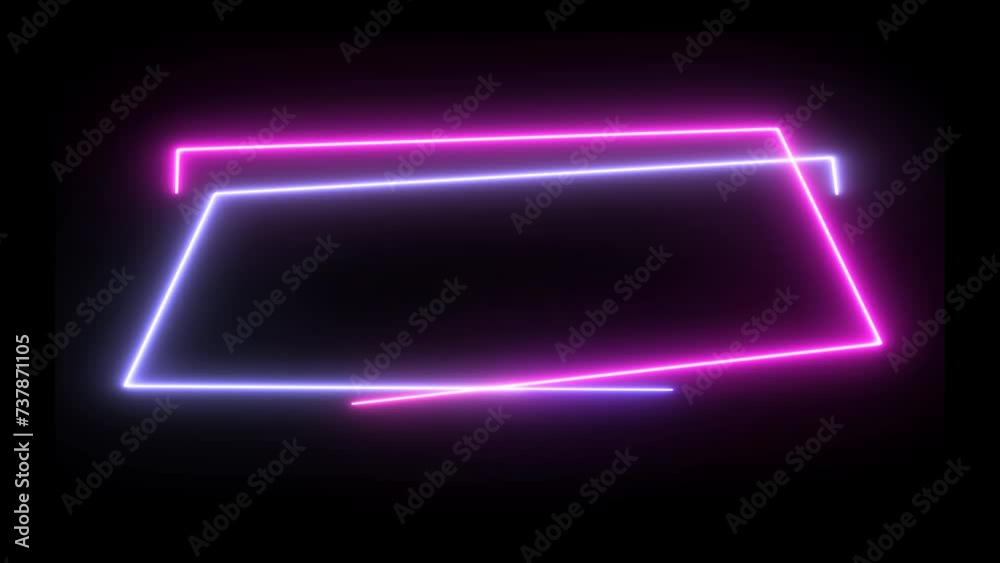 Abstract blue pink neon glowing line frame, animated moving led light screen box projection 3d rendering, empty space border presentation design background, futuristic laser sprectrum backdrop