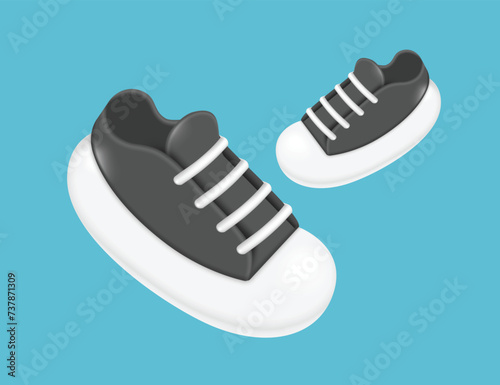 Canvas shoes minimal style ,one pair of black sneakers or canvas shoes with white laces on left and right. all object on blue background for advertising design, vector 3d isolated, vector illustration