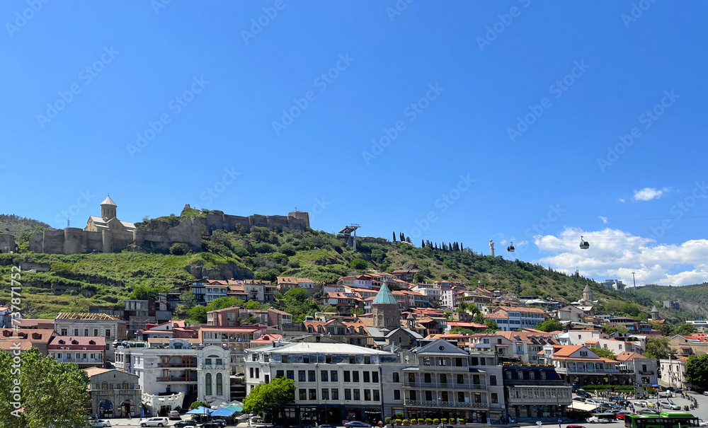 Beautiful landscape of Tbilisi with the background of blue sky