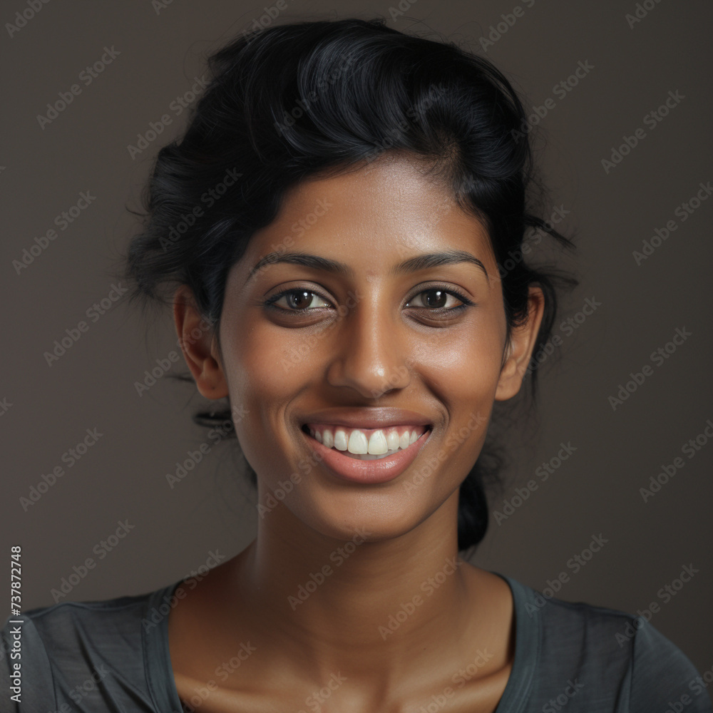30 year old modern sri lankan woman with horrible teeth, front view