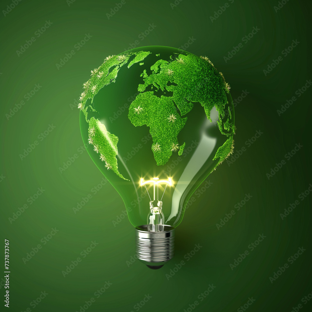 A glowing green light bulb illuminates a map of the world, symbolizing hope and the interconnectedness of our planet A glowing green light bulb illuminates a map of the world, symbolizing hope and the interconnectedness of our planet