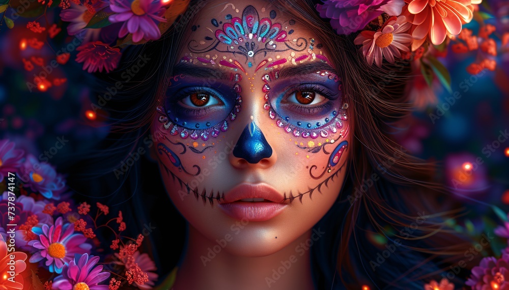 Celebrate DÃ­a de los Muertos with a Stunning Sugar Skull Makeup Generative AI